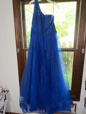 JULES AND CLEO Royal Blue One-Shoulder Sparkle Tulle Gown SIZE 14